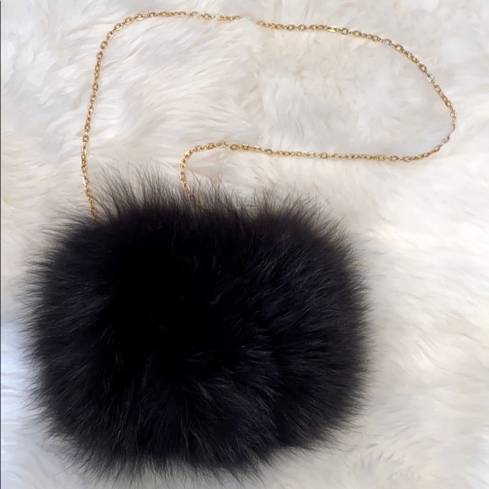Fur Handbag Small New Black with Gold tone chain